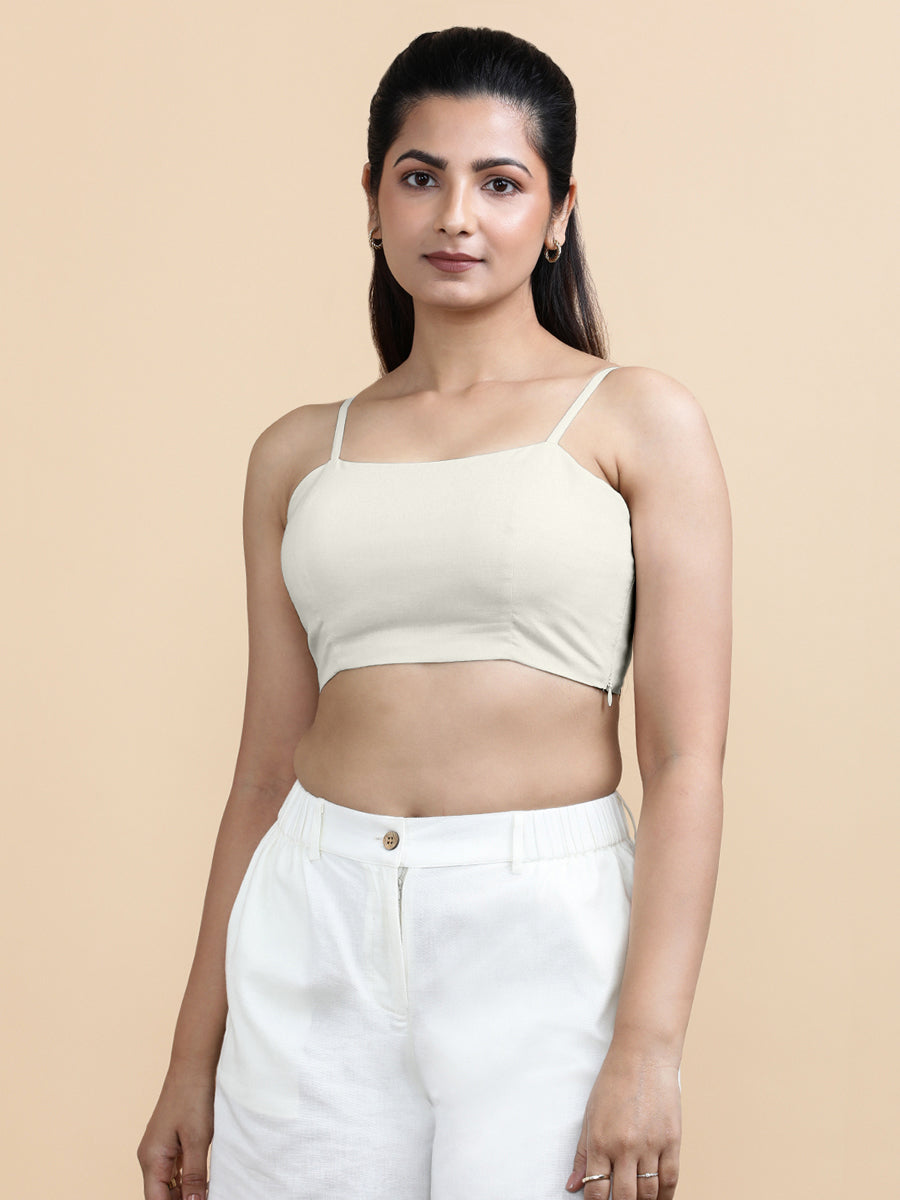 Cara x Soma Top, in White 100% Cotton, featuring sleeveless and shoulder straps neckline, made for daily & work (view 7).