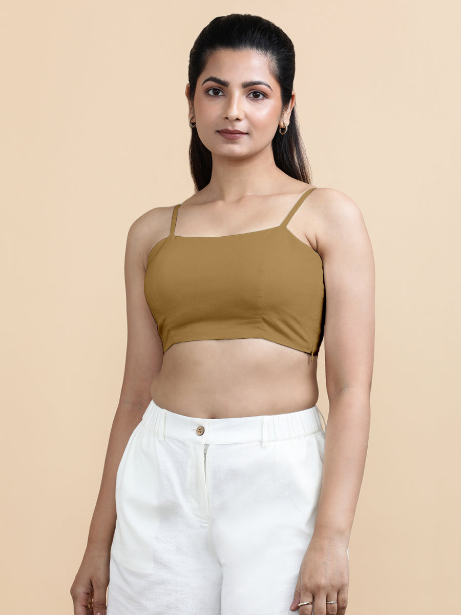 Cara x Soma | Women's Cropped Top in Khaki Cotton