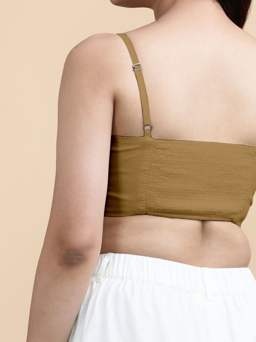 Cara x Soma Top, in Yellow 100% Cotton, featuring sleeveless and shoulder straps neckline, made for daily & work (view 3).