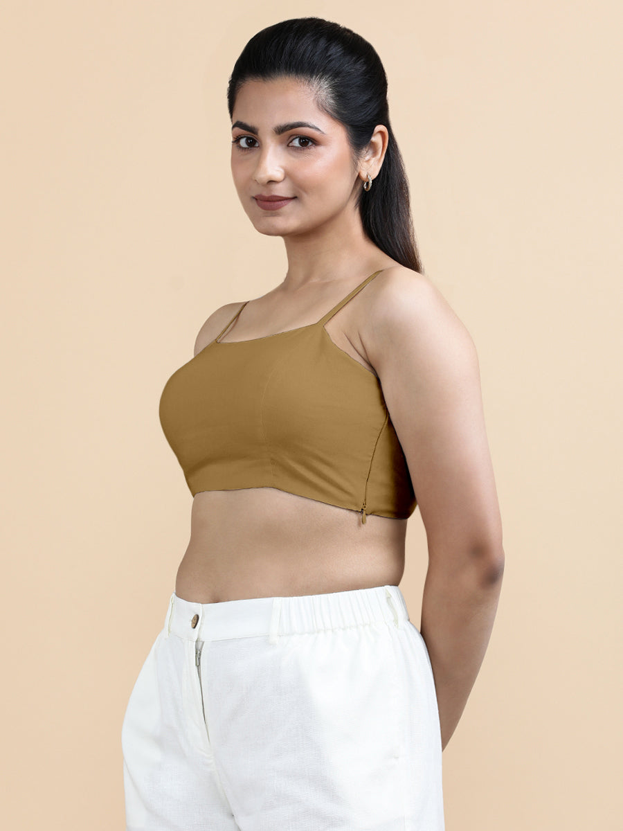 Cara x Soma Top, in Yellow 100% Cotton, featuring sleeveless and shoulder straps neckline, made for daily & work (view 5).
