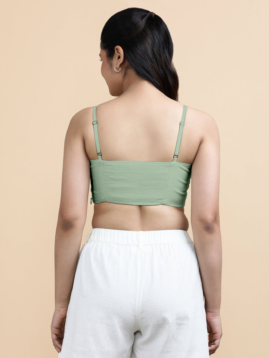 Cara x Soma Top, in Green 100% Cotton, featuring sleeveless and shoulder straps neckline, made for daily & work (view 2).