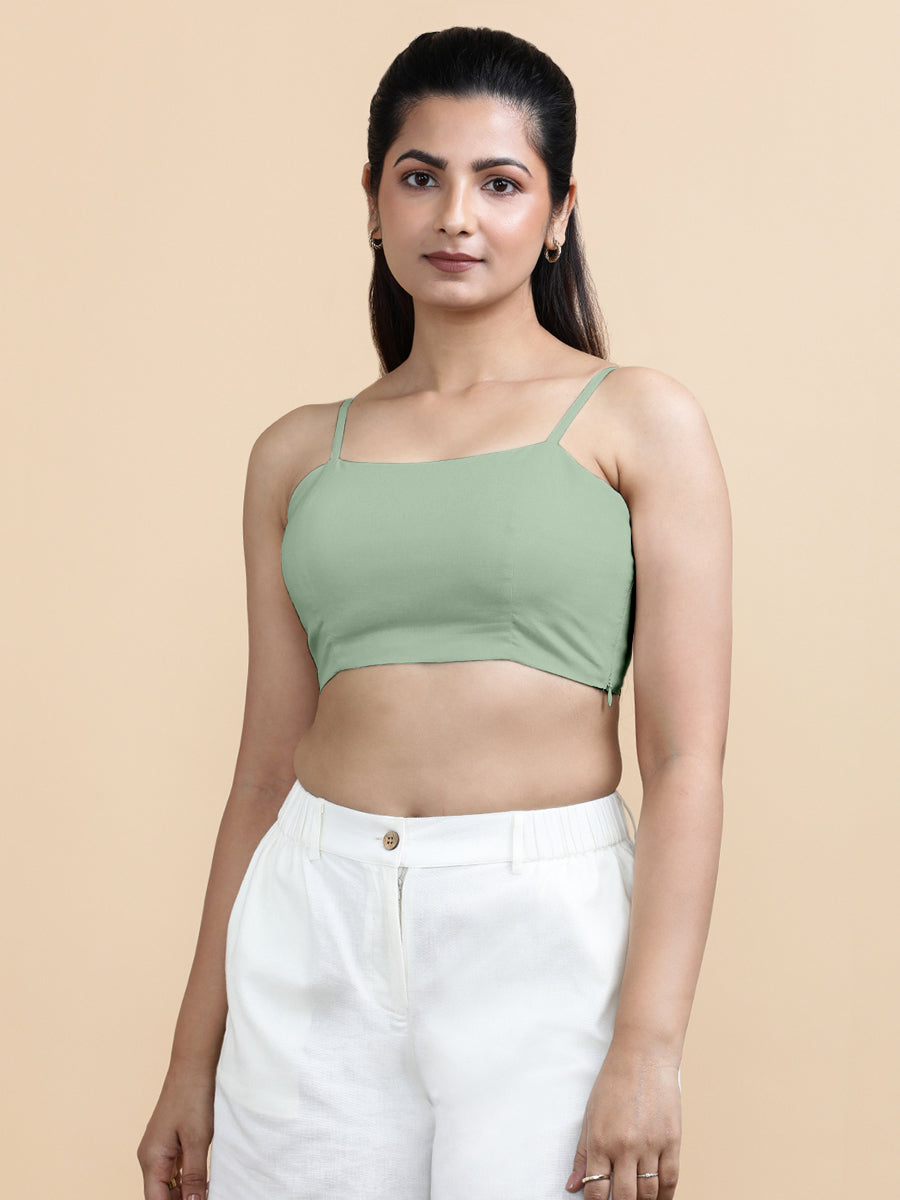 Cara x Soma Top, in Green 100% Cotton, featuring sleeveless and shoulder straps neckline, made for daily & work (view 5).