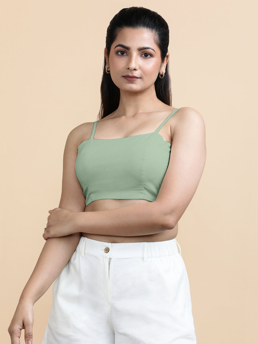 Cara x Soma Top, in Green 100% Cotton, featuring sleeveless and shoulder straps neckline, made for daily & work (view 6).