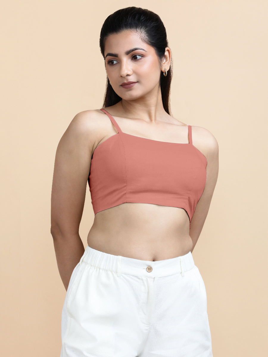 Cara x Soma Top, in Peach 100% Cotton, featuring sleeveless and shoulder straps neckline, made for daily & work.