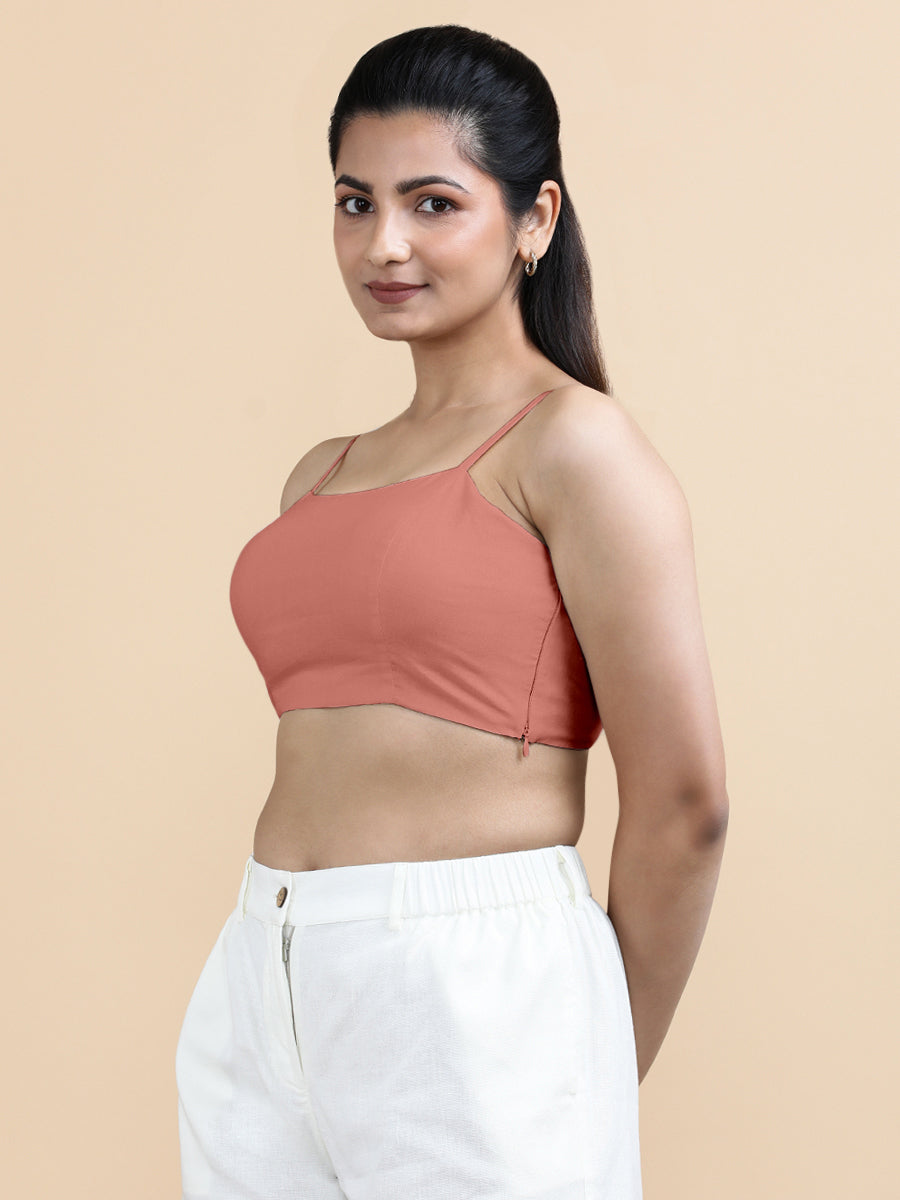Cara x Soma Top, in Peach 100% Cotton, featuring sleeveless and shoulder straps neckline, made for daily & work (view 4).