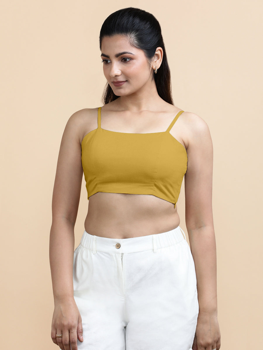 Cara x Soma Top, in Yellow 100% Cotton, featuring sleeveless and shoulder straps neckline, made for daily & work (view 7).