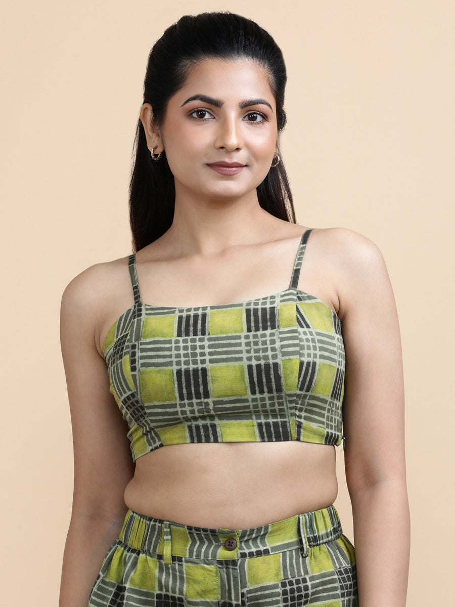 Carla x Soma Top, in Green 100% Cotton, featuring sleeveless and shoulder straps neckline, made for daily & work (view 7).