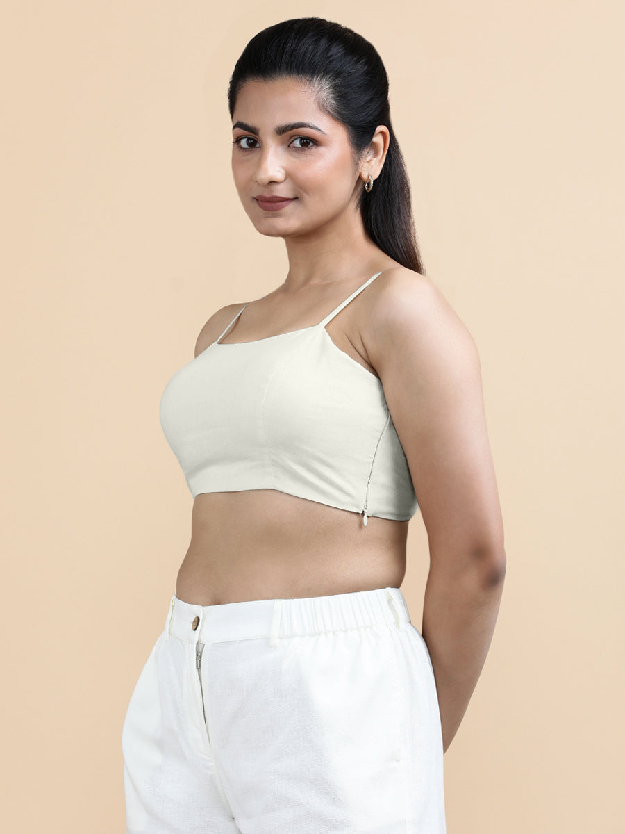 Gloria x Soma Top, in White 70% Cotton 30% Linen, featuring sleeveless and shoulder straps neckline, made for daily & work.