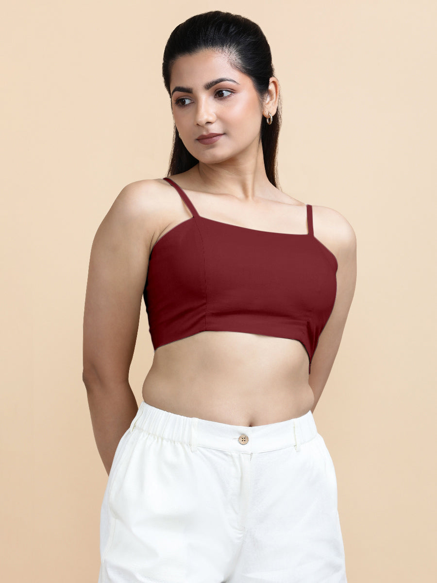 Gloria x Soma | Women's Cropped Top in Cranberry Red Linen
