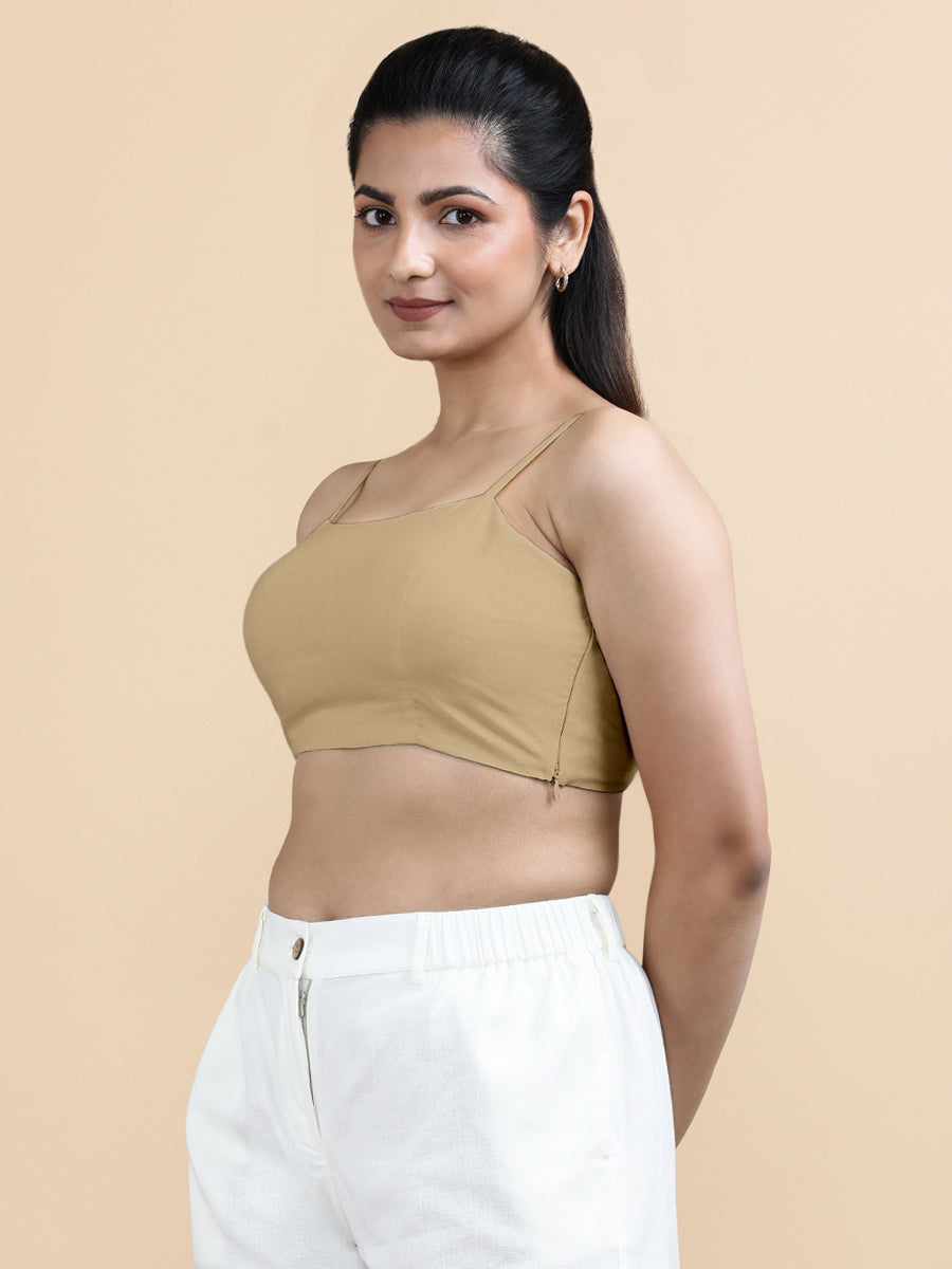 Gloria x Soma Top, in Beige 70% Cotton 30% Linen, featuring sleeveless and shoulder straps neckline, made for daily & work.