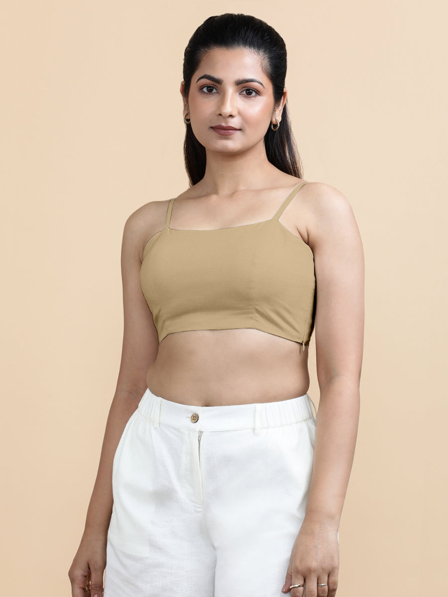 Gloria x Soma Top, in Beige 70% Cotton 30% Linen, featuring sleeveless and shoulder straps neckline, made for daily & work.