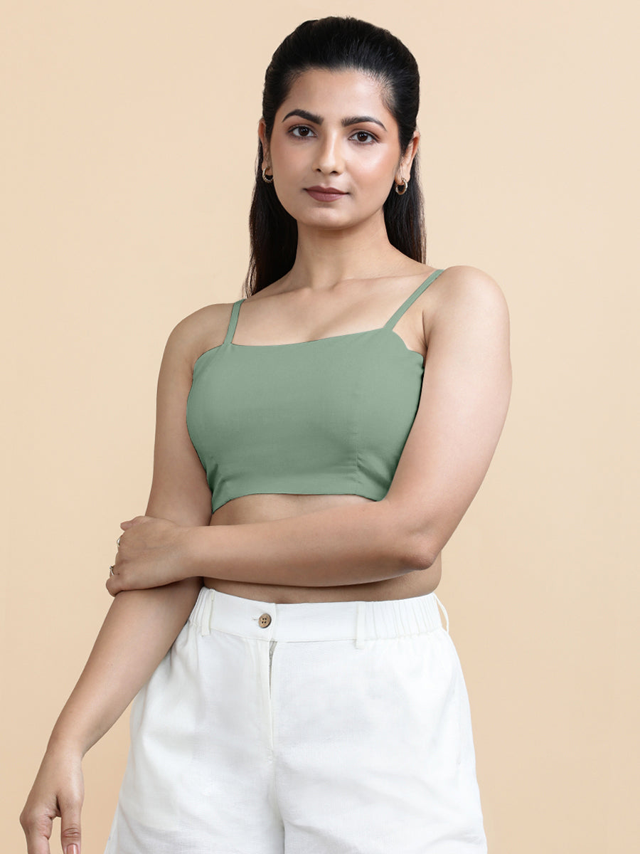 Gloria x Soma Top, in Green 70% Cotton 30% Linen, featuring sleeveless and shoulder straps neckline, made for daily & work.