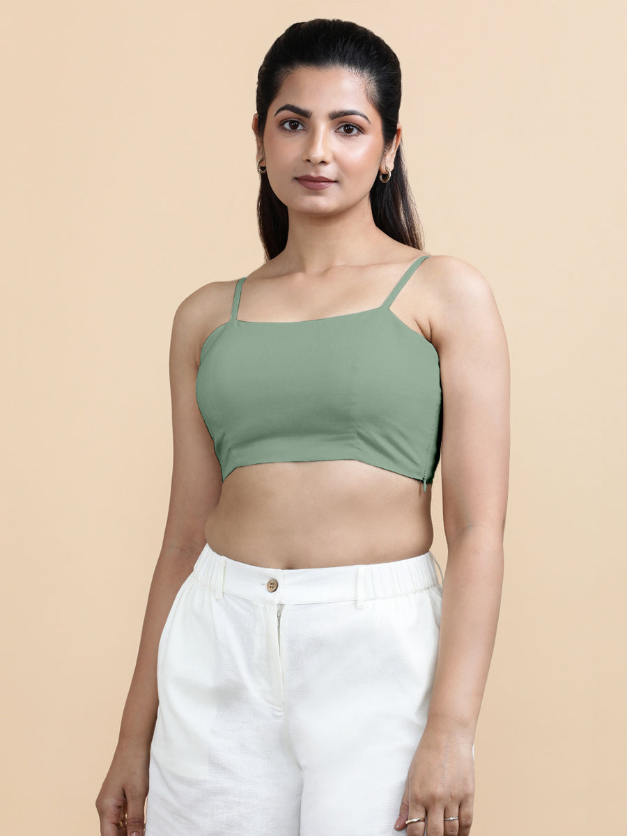 Gloria x Soma Top, in Green 70% Cotton 30% Linen, featuring sleeveless and shoulder straps neckline, made for daily & work.