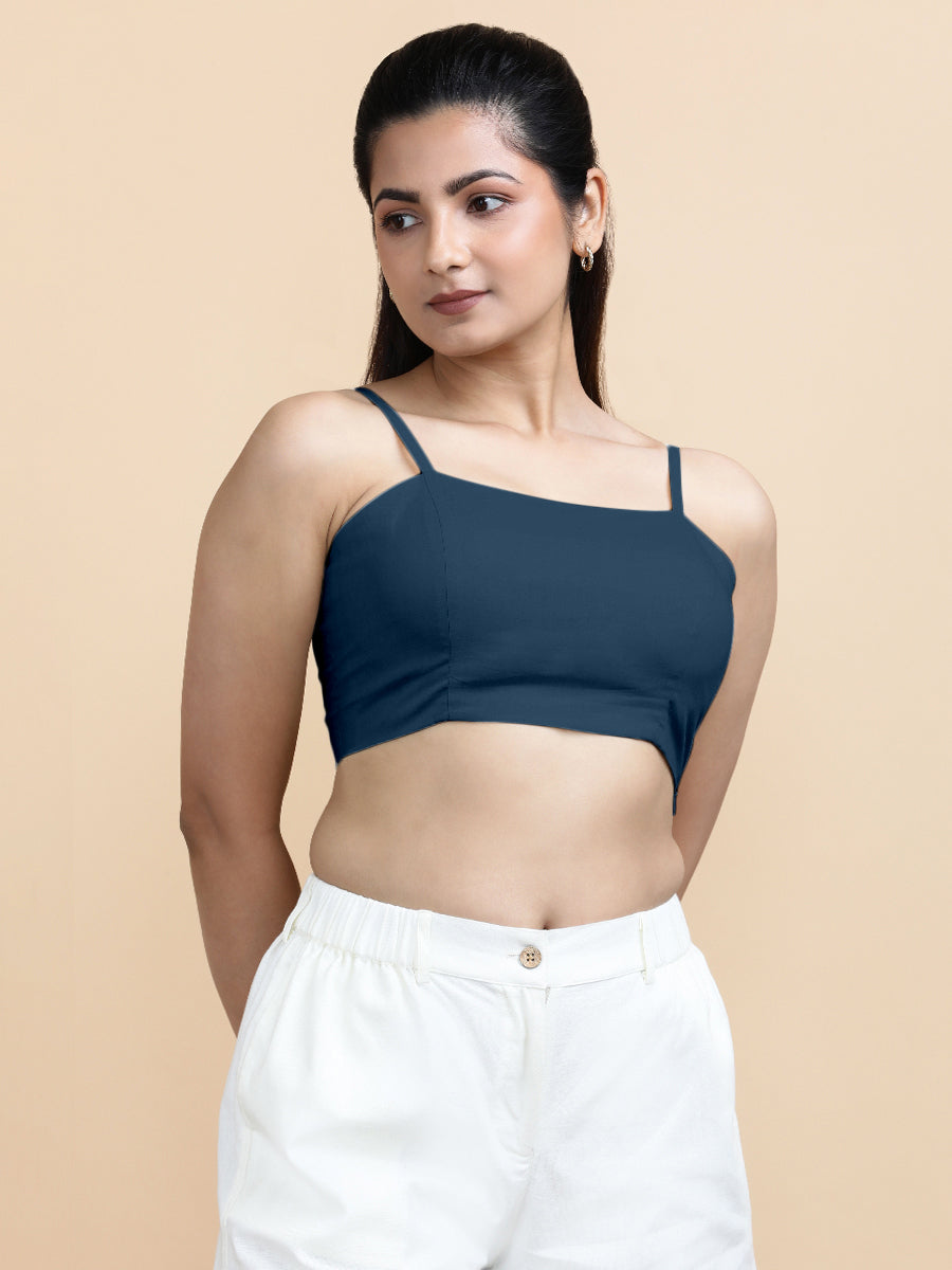 Gloria x Soma Top, in Blue 70% Cotton 30% Linen, featuring sleeveless and shoulder straps neckline, made for daily & work.