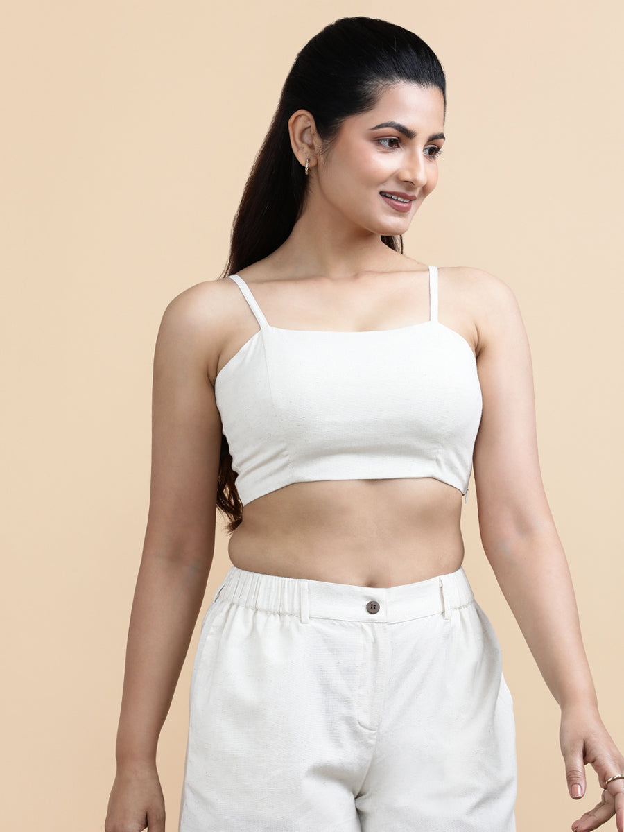 Jenny x Soma Top, in Cream 70% Cotton 30% Linen, featuring sleeveless and shoulder straps neckline, made for daily & work.