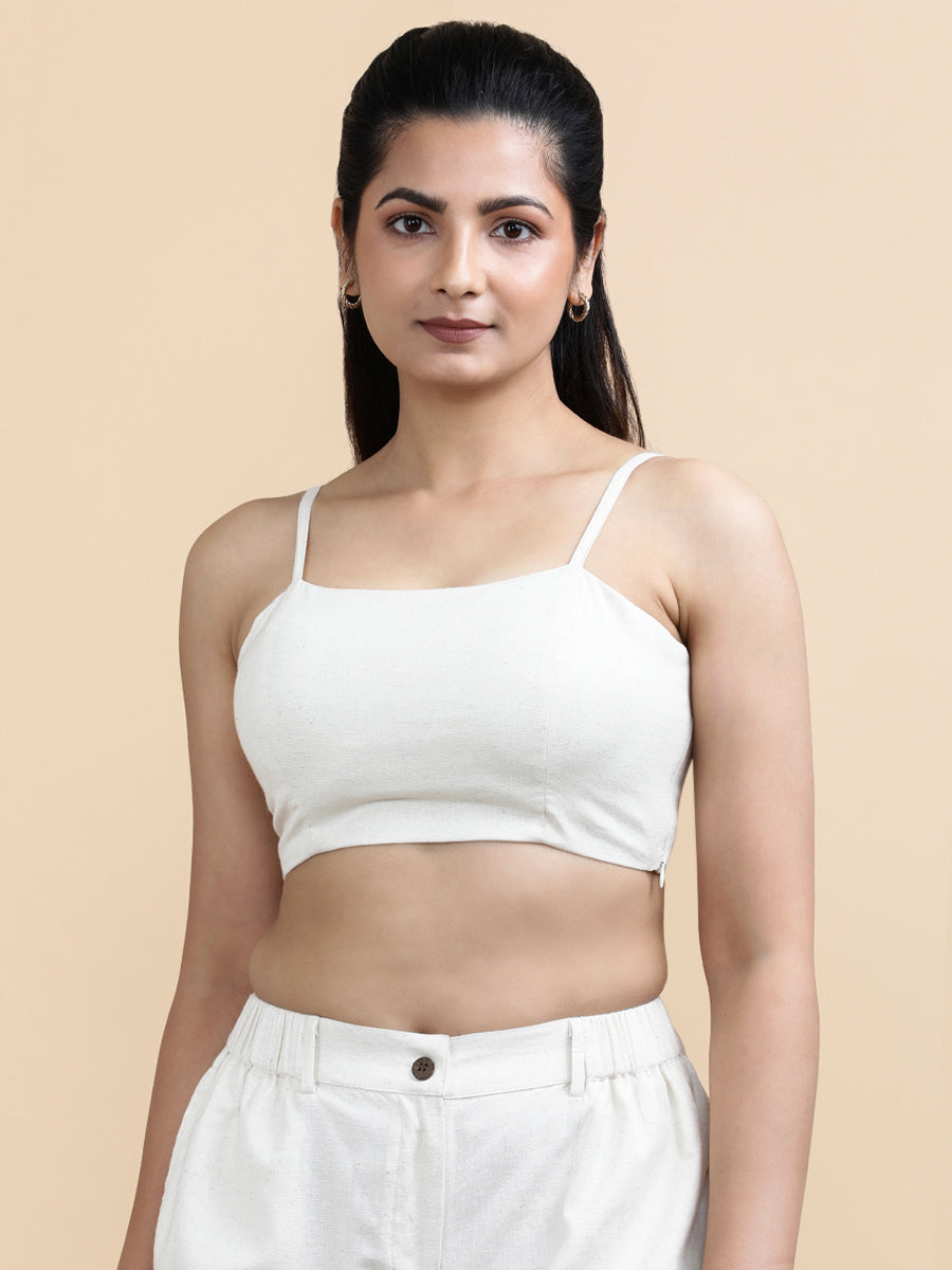 Jenny x Soma Top, in Cream 70% Cotton 30% Linen, featuring sleeveless and shoulder straps neckline, made for daily & work.