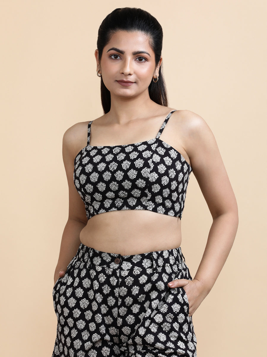 Margo x Soma Top, in Black 100% Cotton, featuring sleeveless and shoulder straps neckline, made for daily & work (view 7).