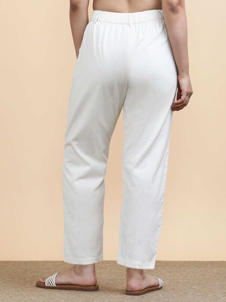 Cleo x Soma Trouser, in Cream 70% Cotton 30% Linen, made for daily & work (view 2).
