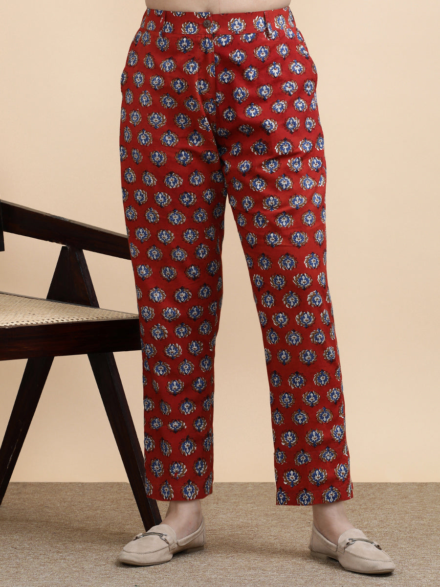 Fiona x Soma Trouser, in Red 100% Cotton, made for daily & work (view 5).