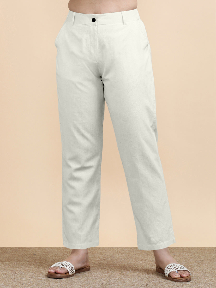 Laura x Soma Trouser, in White 70% Cotton 30% Linen, made for daily & work (view 3).