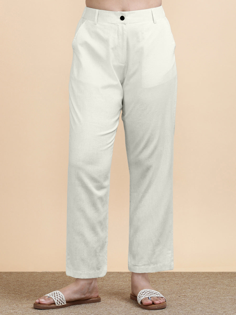 Laura x Soma Trouser, in White 70% Cotton 30% Linen, made for daily & work (view 4).