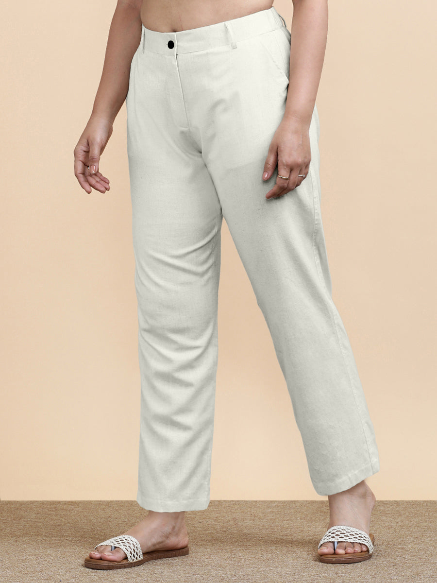 Laura x Soma Trouser, in White 70% Cotton 30% Linen, made for daily & work (view 6).