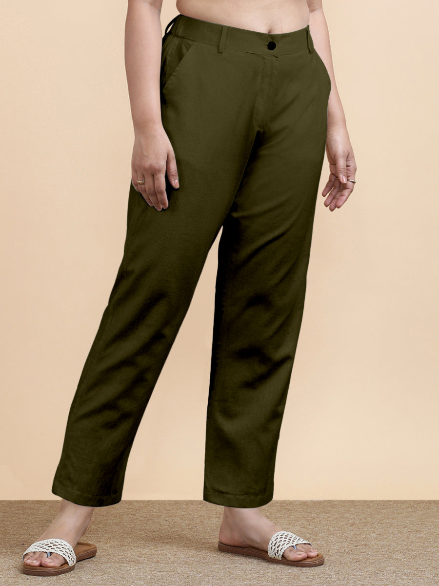 Laura x Soma Trouser, in Green 70% Cotton 30% Linen, made for daily & work (view 7).