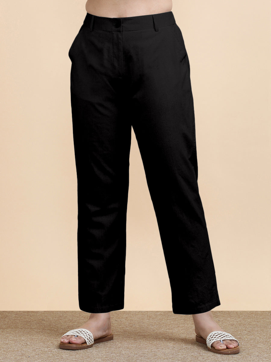 Laura x Soma Trouser, in Black 70% Cotton 30% Linen, made for daily & work (view 6).