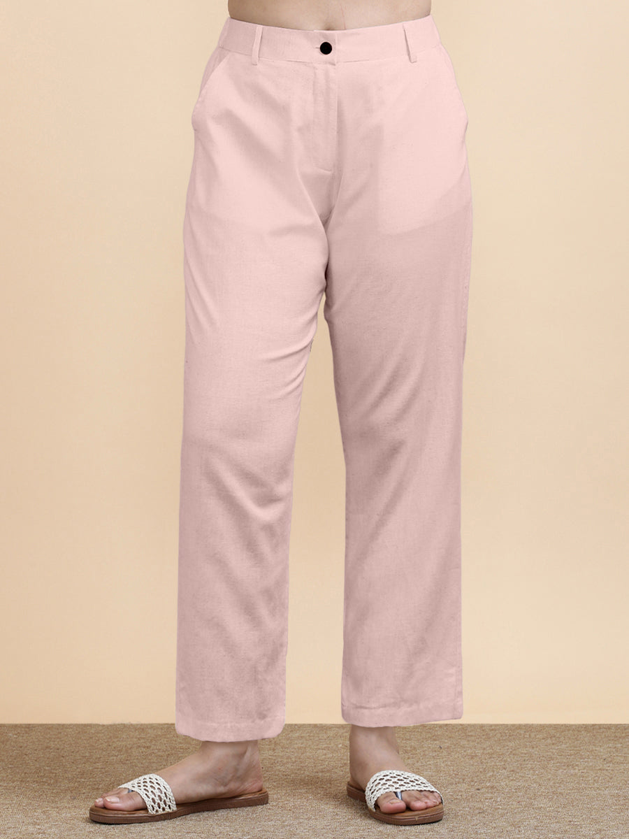 Laura x Soma Trouser, in Pink 70% Cotton 30% Linen, made for daily & work (view 3).