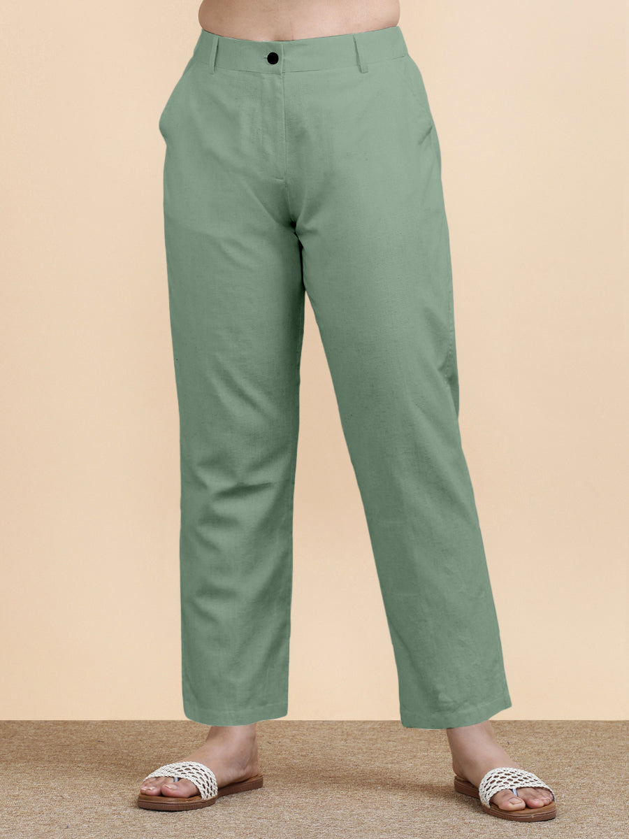 Laura x Soma Trouser, in Green 70% Cotton 30% Linen, made for daily & work (view 6).