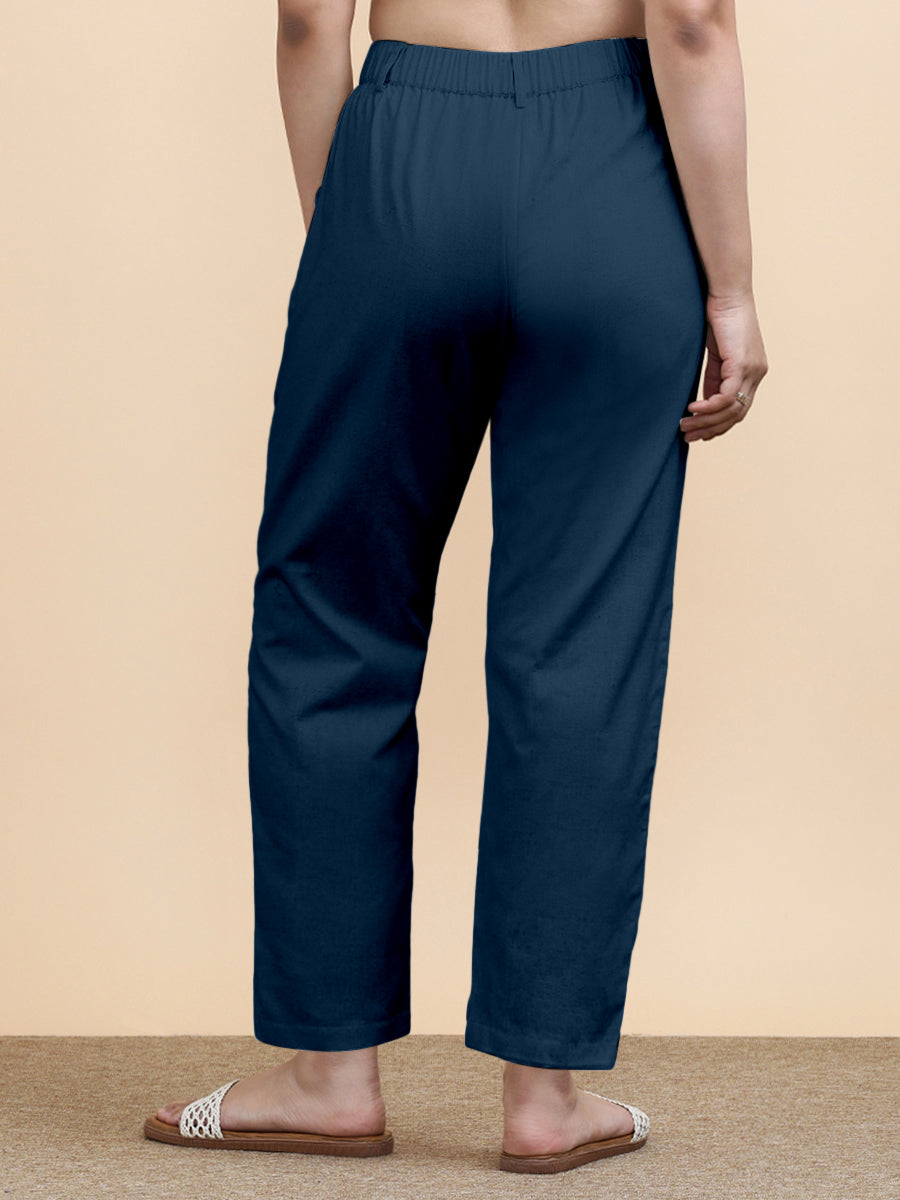 Laura x Soma Trouser, in Blue 70% Cotton 30% Linen, made for daily & work (view 2).