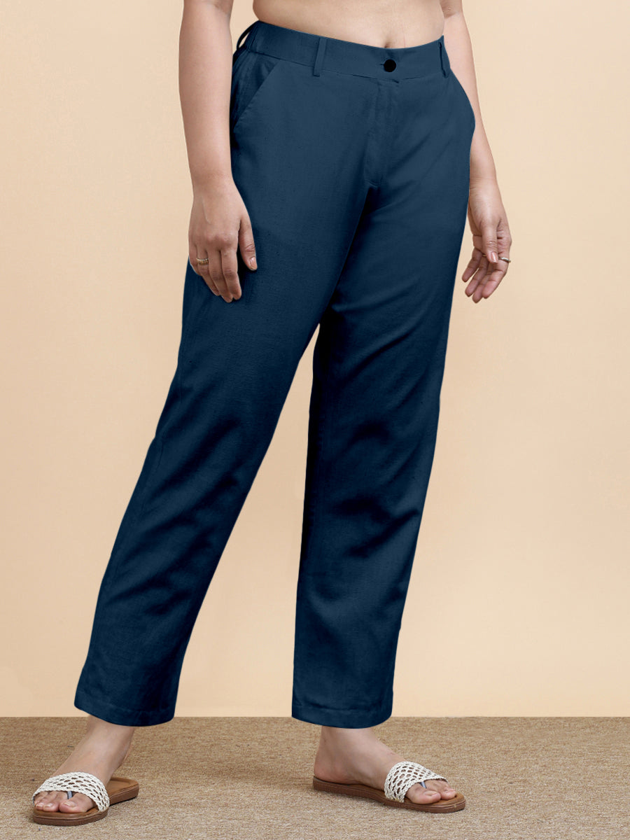 Laura x Soma Trouser, in Blue 70% Cotton 30% Linen, made for daily & work (view 7).