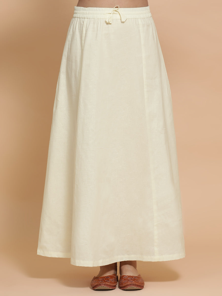 Petticoat/Underskirt for Sarees in Chalk White Linen, in White 70% Cotton 30% Linen, made for daily & work.