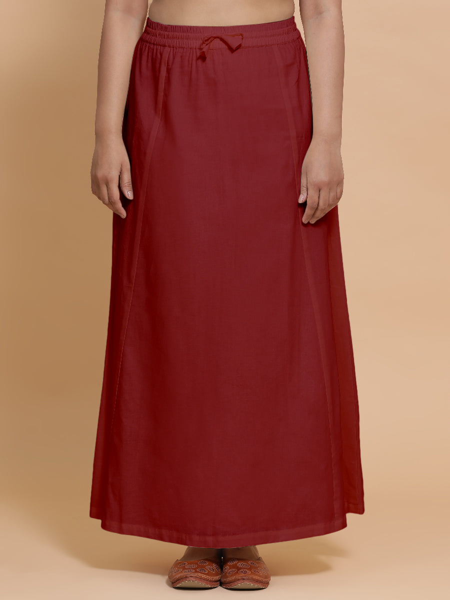 Petticoat/Underskirt for Sarees in Cranberry Red Linen, in Red 70% Cotton 30% Linen, made for daily & work.