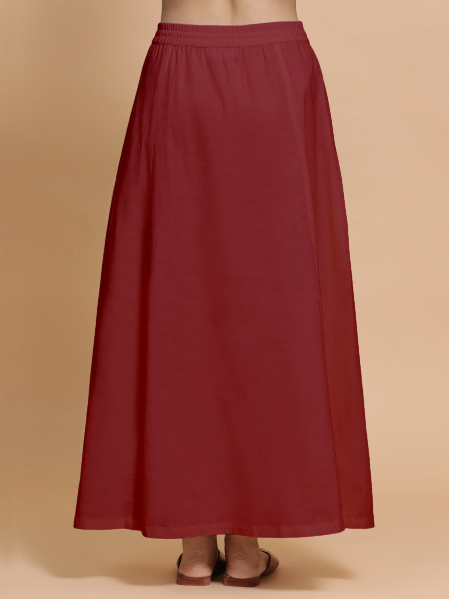 Petticoat/Underskirt for Sarees in Cranberry Red Linen, in Red 70% Cotton 30% Linen, made for daily & work (view 2).