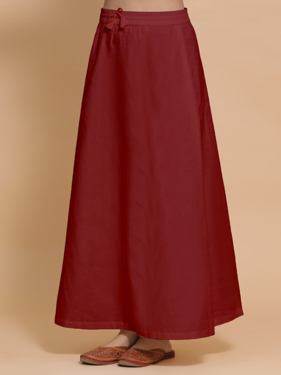 Petticoat/Underskirt for Sarees in Cranberry Red Linen, in Red 70% Cotton 30% Linen, made for daily & work (view 7).