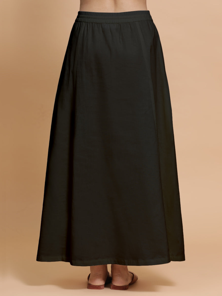 Petticoat/Underskirt for Sarees in Ebony Black Linen, in Black 70% Cotton 30% Linen, made for daily & work (view 2).