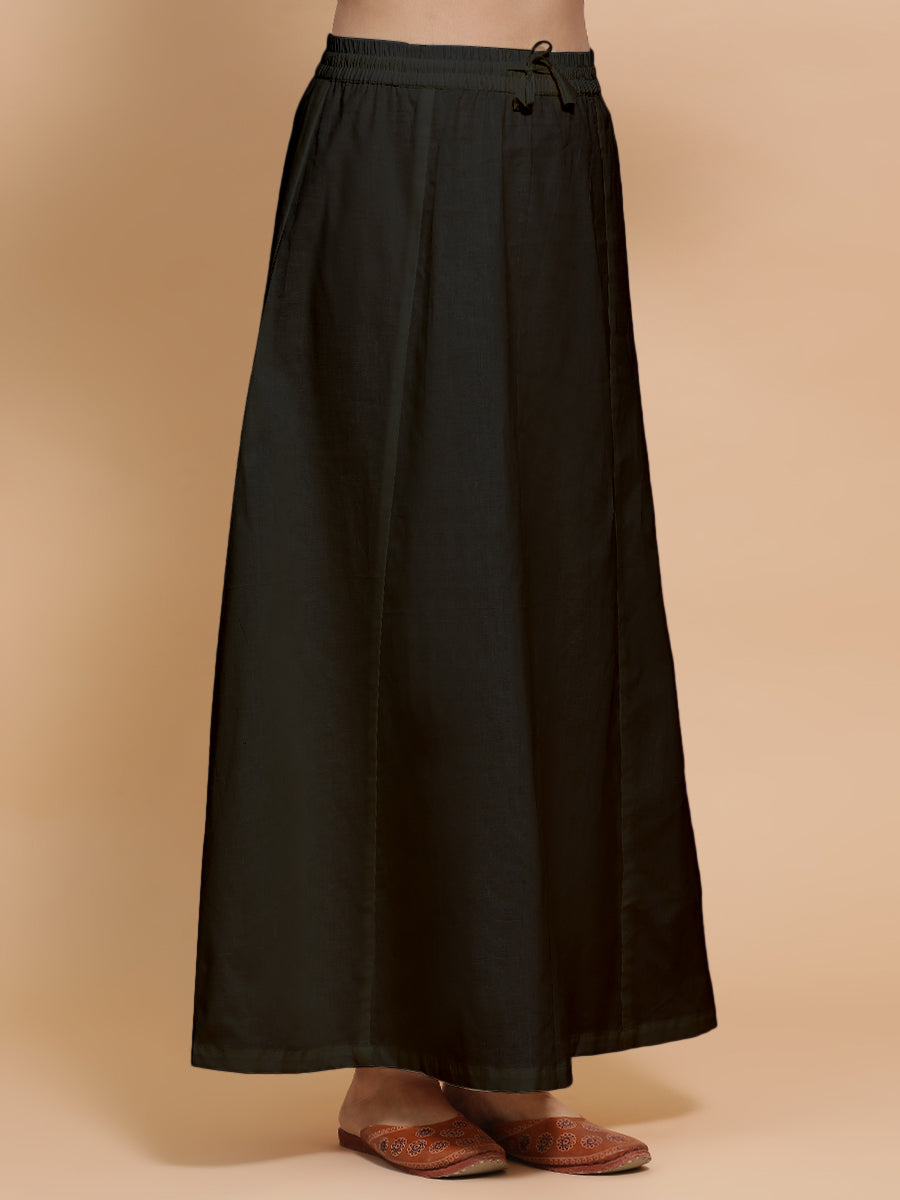 Petticoat/Underskirt for Sarees in Ebony Black Linen, in Black 70% Cotton 30% Linen, made for daily & work (view 5).