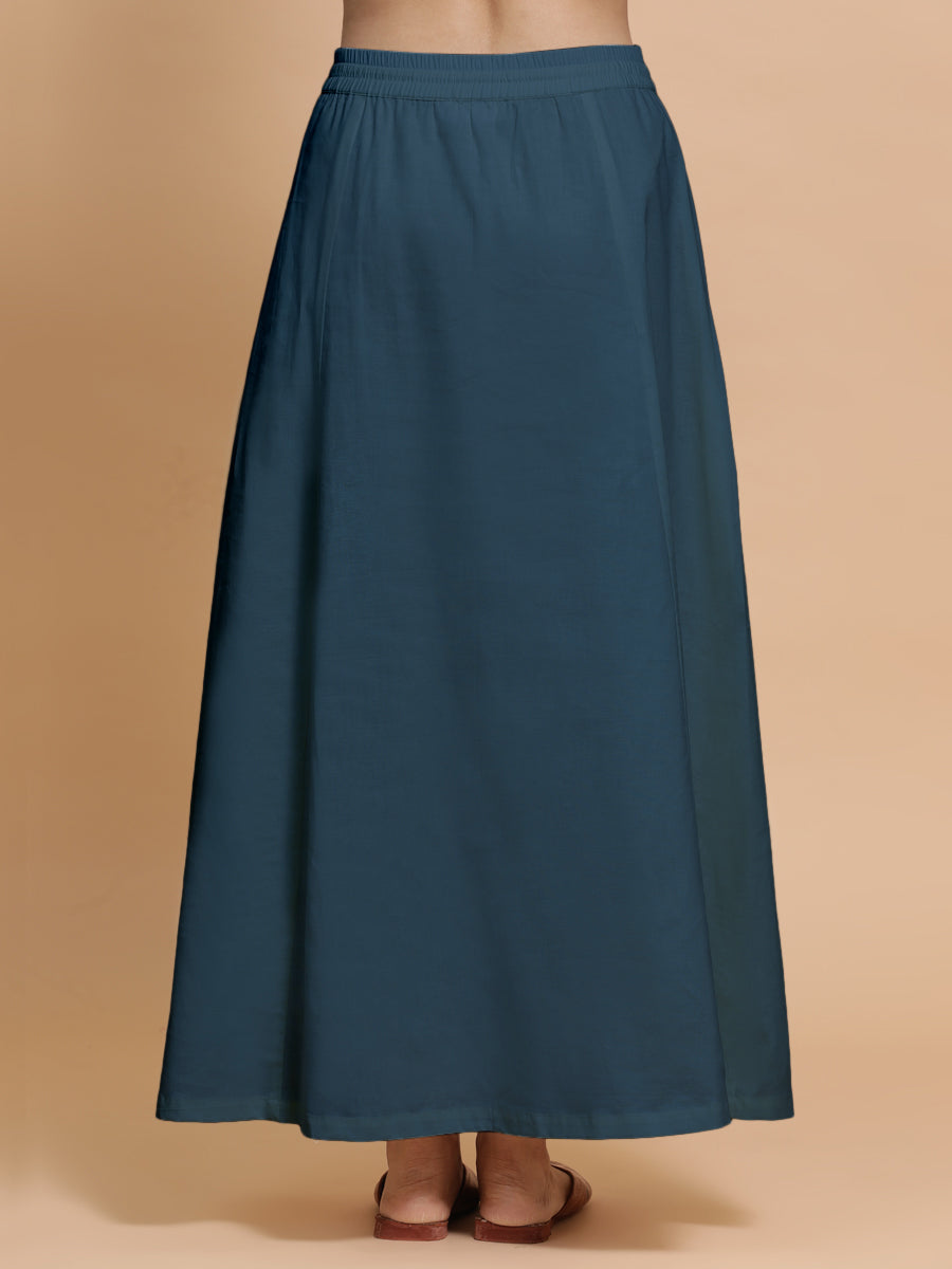 Petticoat/Underskirt for Sarees in Regal Blue Linen, in Blue 70% Cotton 30% Linen, made for daily & work (view 2).