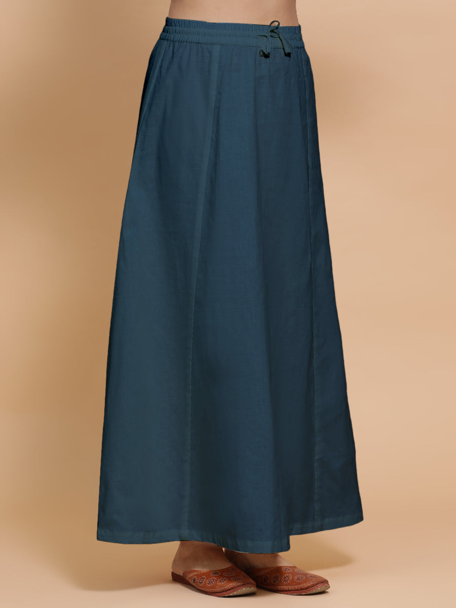 Petticoat/Underskirt for Sarees in Regal Blue Linen, in Blue 70% Cotton 30% Linen, made for daily & work (view 4).