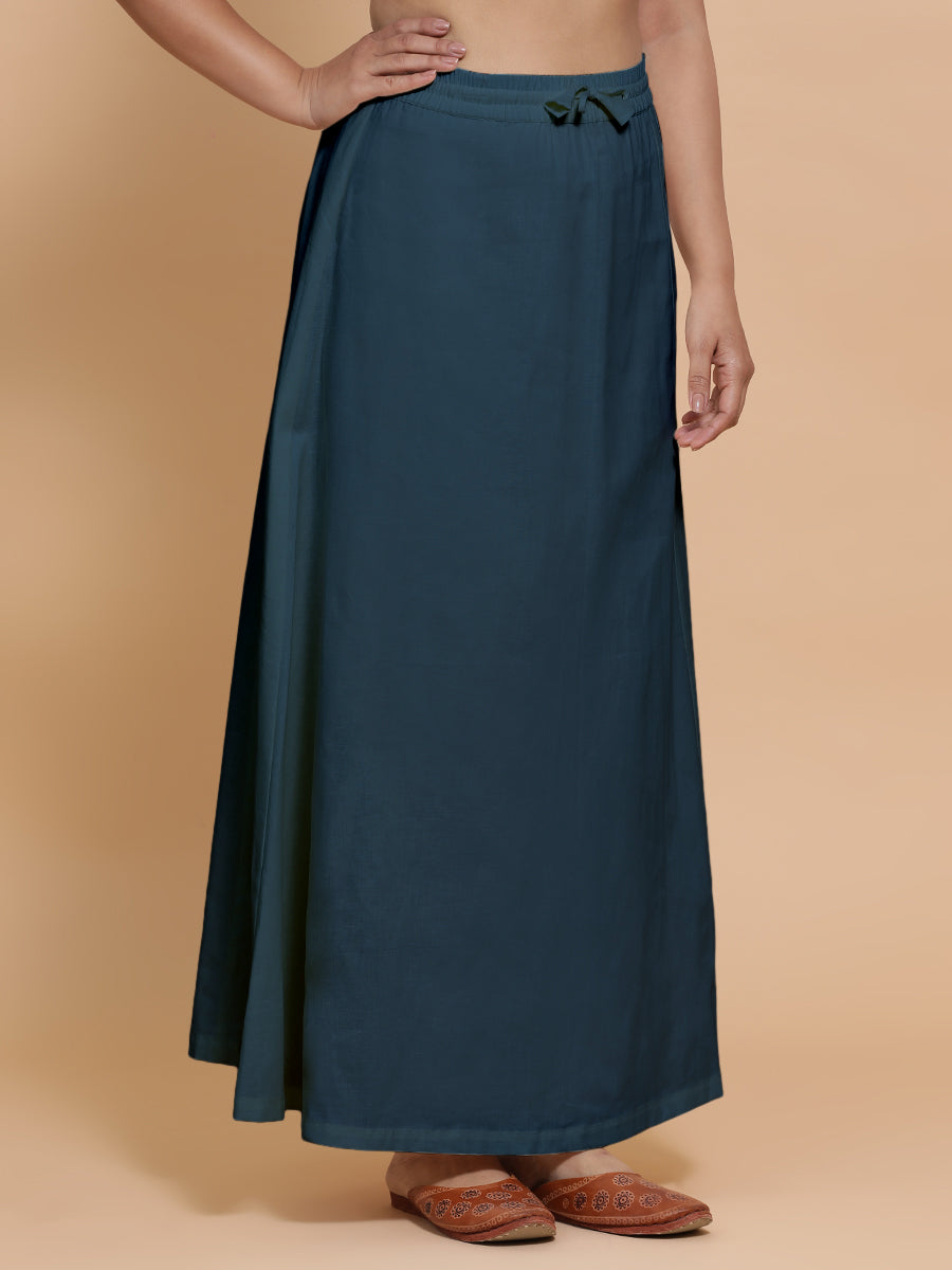 Petticoat/Underskirt for Sarees in Regal Blue Linen, in Blue 70% Cotton 30% Linen, made for daily & work (view 6).