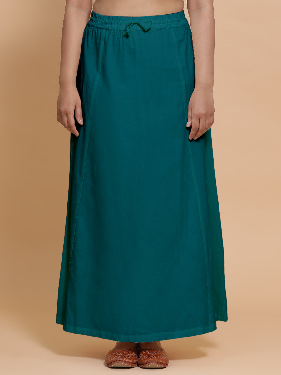 Petticoat/Underskirt for Sarees in Teal Blue Linen, in Blue 70% Cotton 30% Linen, made for daily & work (view 4).