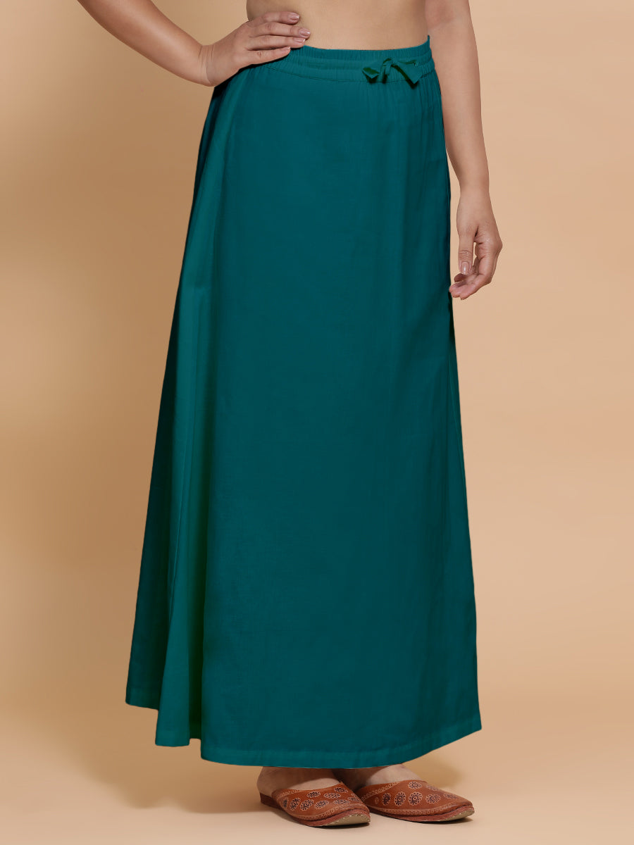 Petticoat/Underskirt for Sarees in Teal Blue Linen, in Blue 70% Cotton 30% Linen, made for daily & work (view 6).