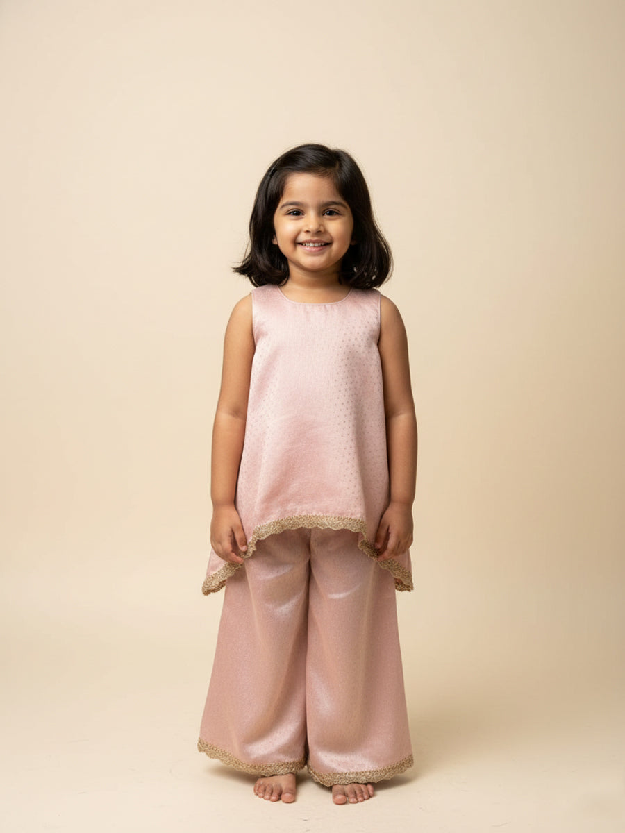 Kitty x Tyohaar Kidswear - Girls, in Chandheri, featuring sleeveless and jewel neckline, made for party & festive.