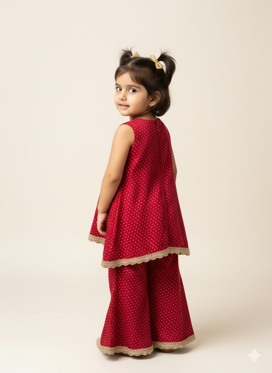 Kitty x Tyohaar Kidswear - Girls, in Chandheri, featuring sleeveless and jewel neckline, made for party & festive (view 2).