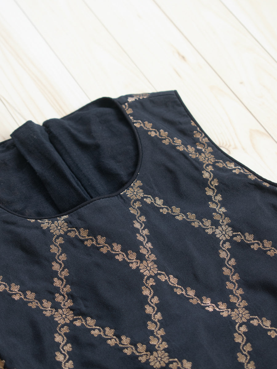 Poppy x Tyohaar Kidswear - Girls, in Black Viscose Silk Brocade, featuring sleeveless and jewel neckline (view 4).