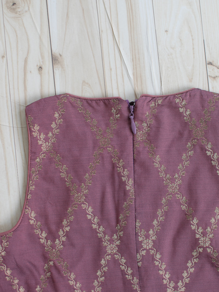 Poppy x Tyohaar Kidswear - Girls, in Pink Viscose Silk Brocade, featuring sleeveless and jewel neckline (view 4).