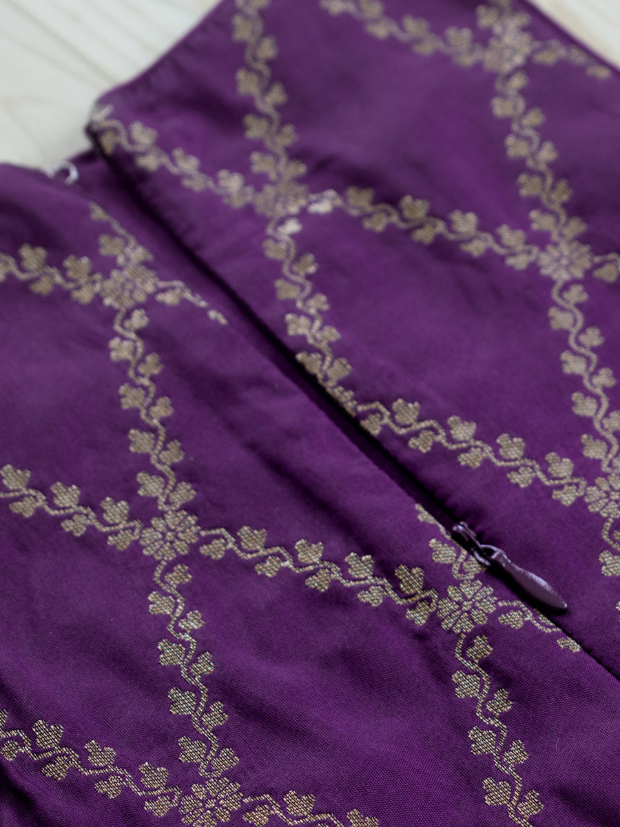 Poppy x Tyohaar Kidswear - Girls, in Purple Viscose Silk Brocade, featuring sleeveless and jewel neckline (view 5).