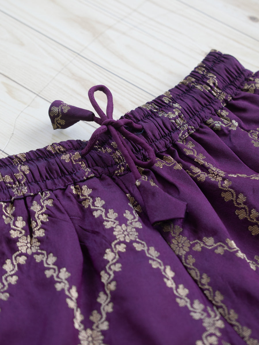 Poppy x Tyohaar Kidswear - Girls, in Purple Viscose Silk Brocade, featuring sleeveless and jewel neckline (view 6).