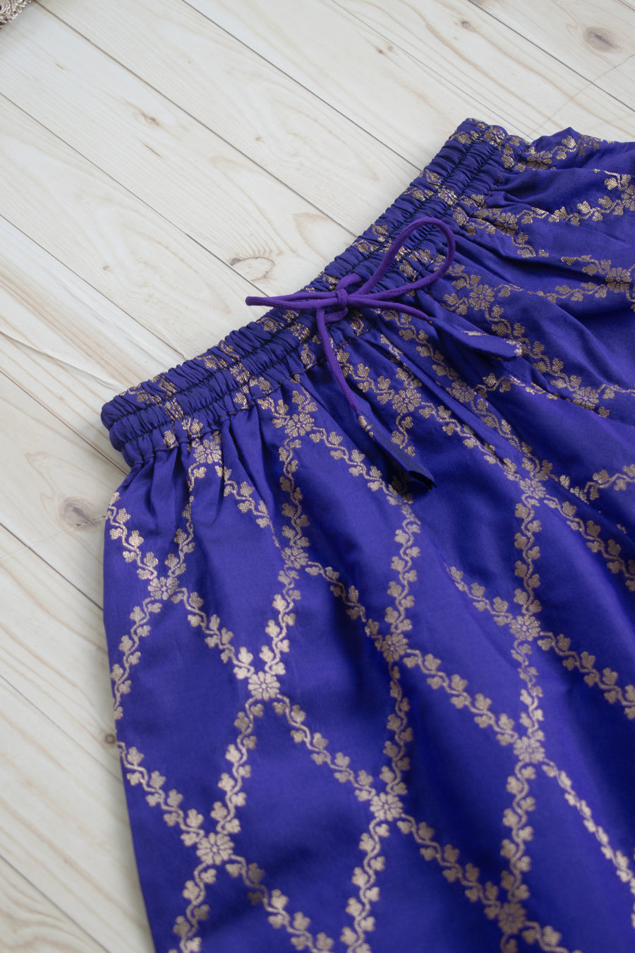 Poppy x Tyohaar Kidswear - Girls, in Purple Viscose Silk Brocade, featuring sleeveless and jewel neckline (view 6).